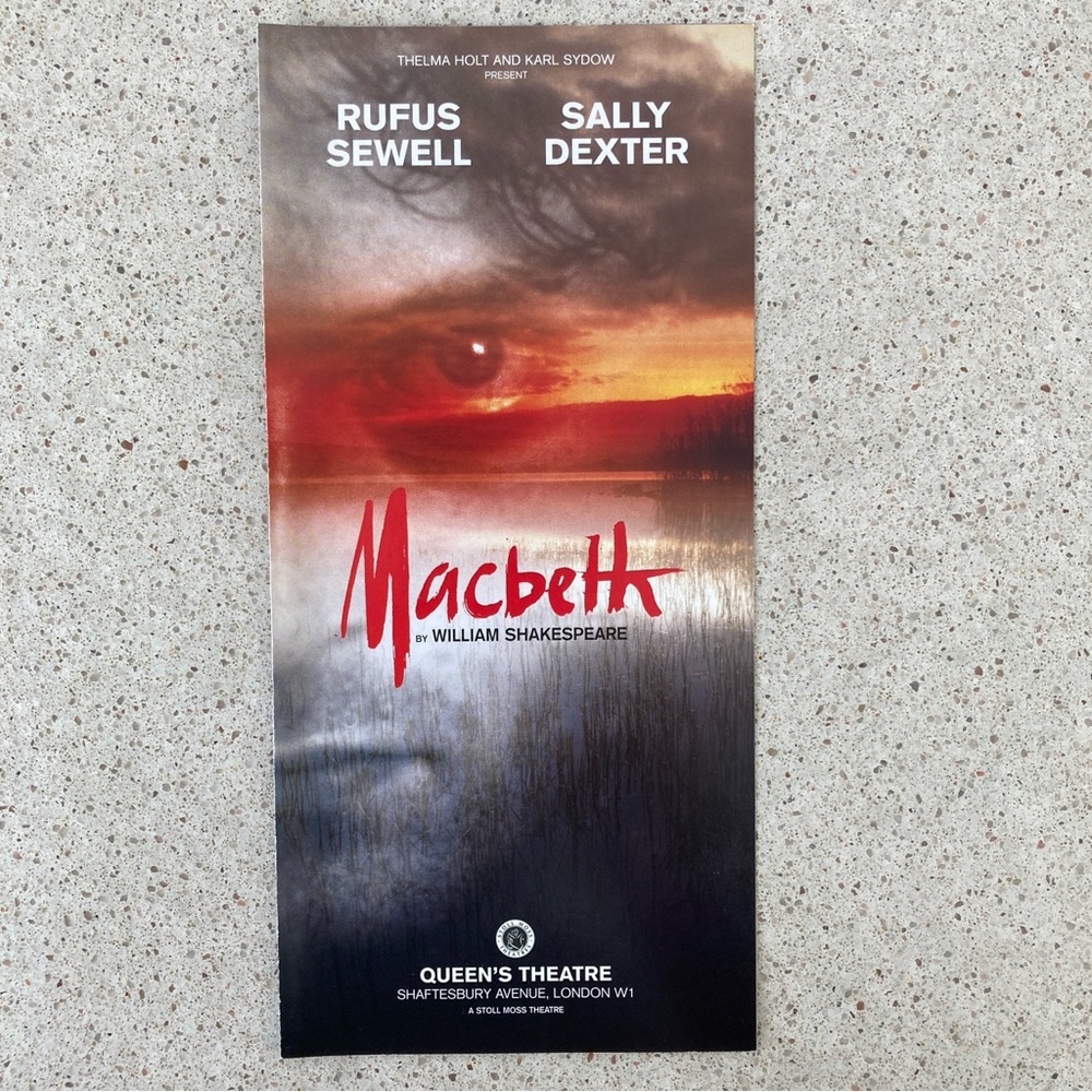 Macbeth Rufus Sewell Sally Dexter Flyer Queens THEATRE London 2 Panels 1999 8”X4